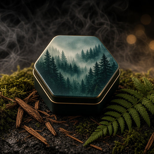 The Cold Earth solid cologne tin with forest art