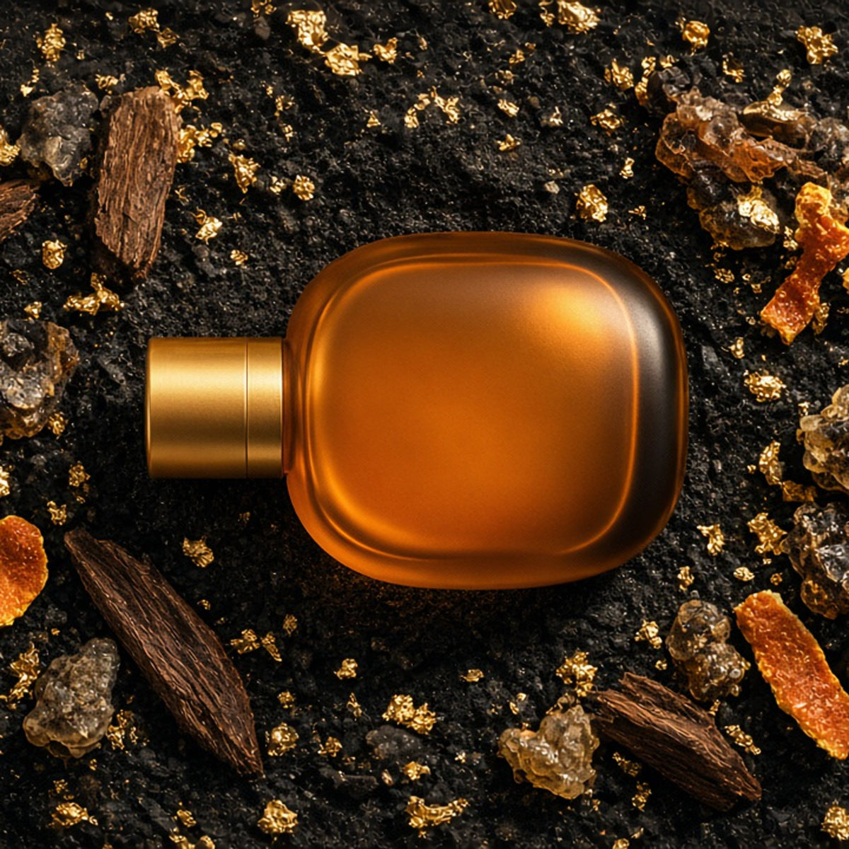 Pele cologne flat lay with oud and amber